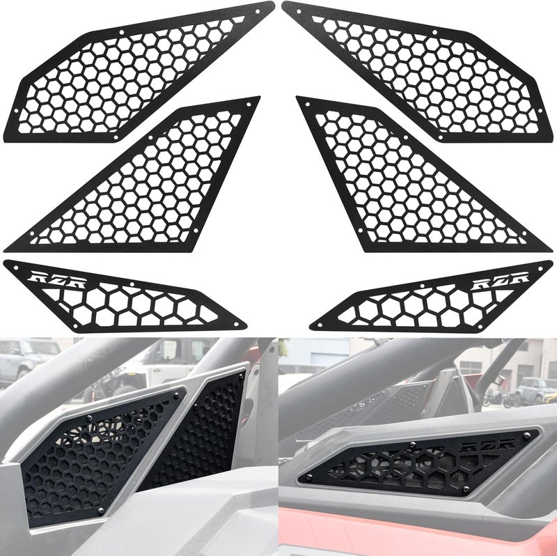 POKIAUTO Aluminum Air Intake Covers for Polaris RZR PRO XP/RZR Turbo R 2020-2024 Accessories, Black Metal Side Frog Skin Protector Cover Grille Bezel Engine Mesh Grills(6PCS, Bolt-on) - Image 1